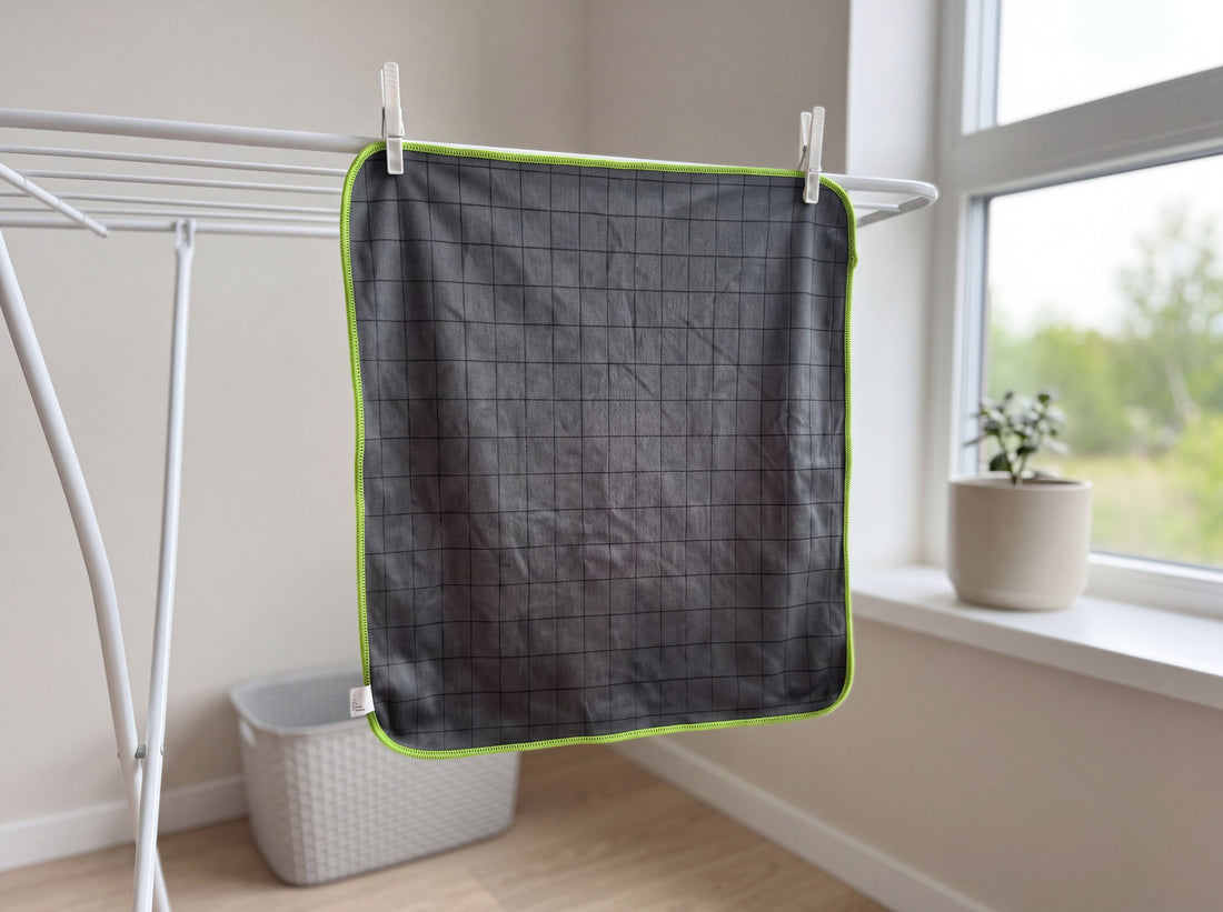 Chiffon microfibre carbone Clinns étendu à sécher à l'air libre après lavage