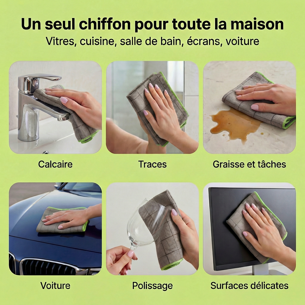 Chiffon Microfibre Carbone XXL — Zéro trace, toutes surfaces