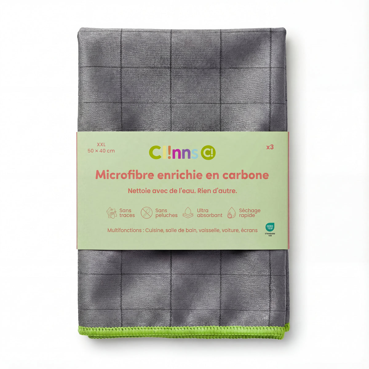 Chiffon Microfibre Carbone XXL — Zéro trace, toutes surfaces